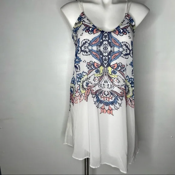 sequin hearts white dress Sequin Heart White Sheer Floral Lace Sleeveless Mini Dress Size 5